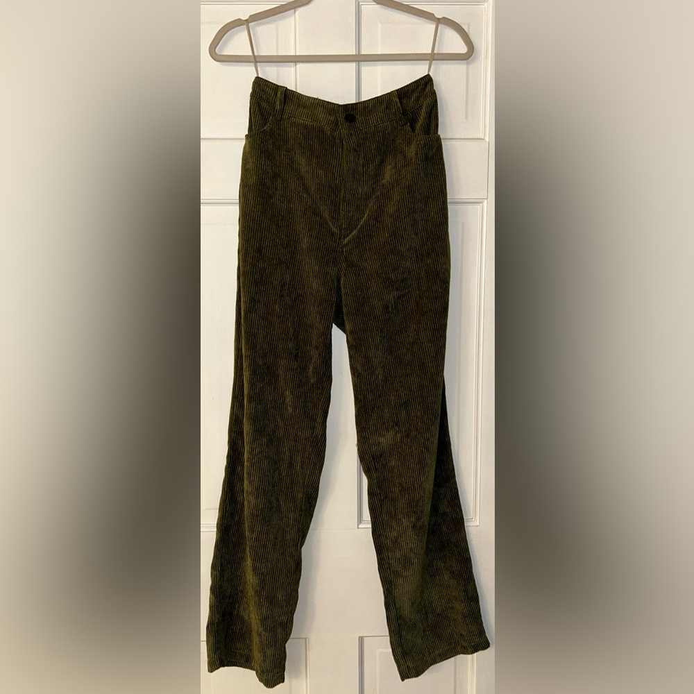 ZAFUL Women's Vintage Corduroy High Waisted Straight Leg Pants Pockets Trousers